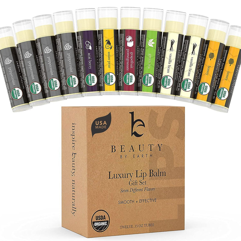 Organic Lip Balm Set - 12 Pack for Lip Healing and Repair