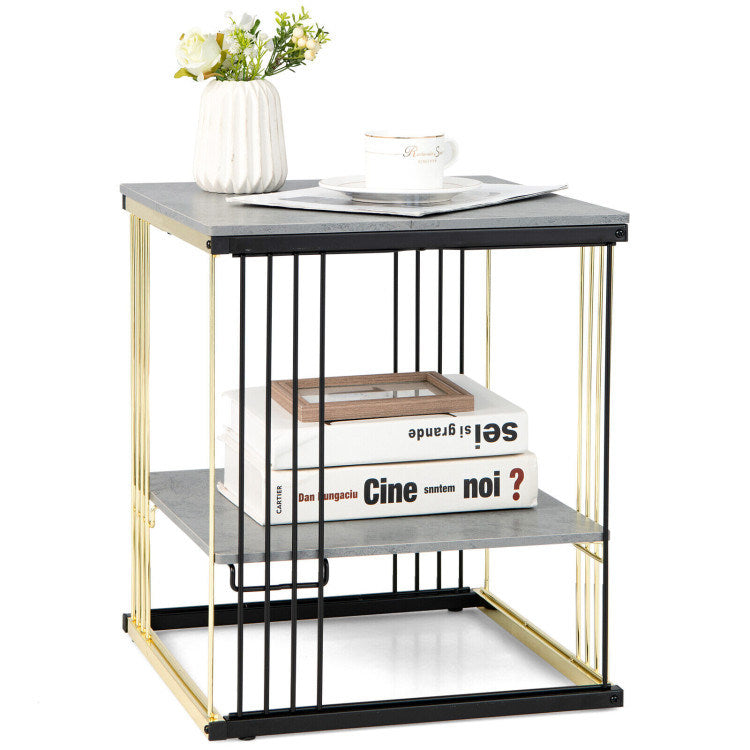 2-Tier Metal Square Side End Table with Removable Shelf