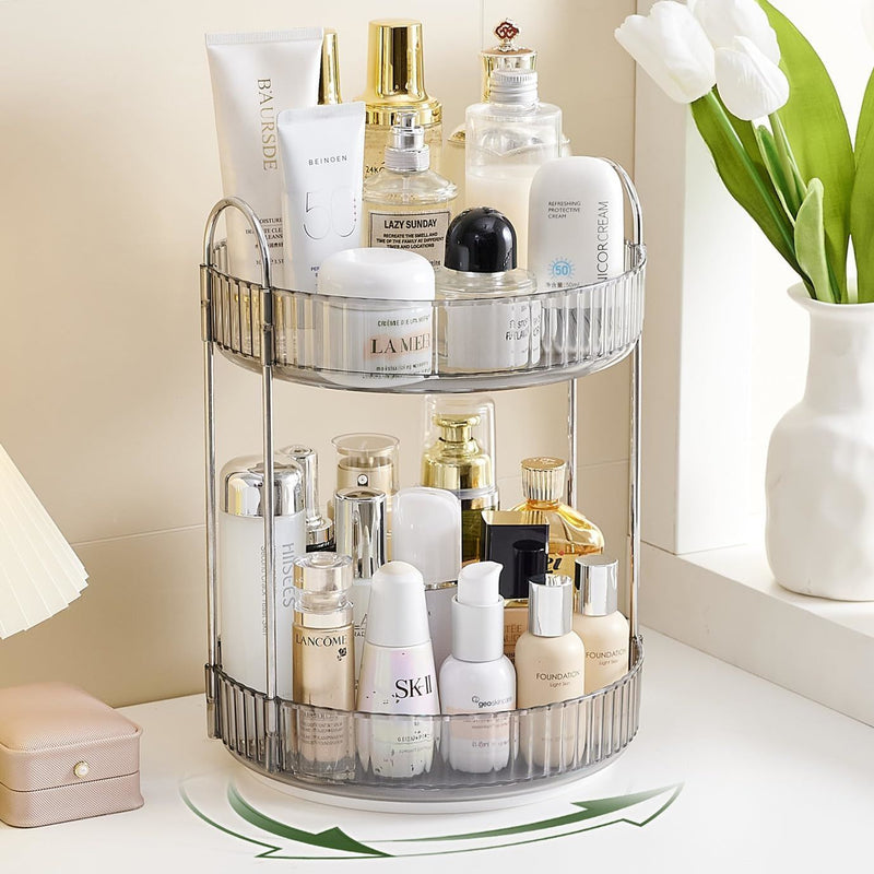 Square Rotating Makeup Organizer Bathroom Counter Organizer for Perfume Skincare Cosmetics - 2-tier