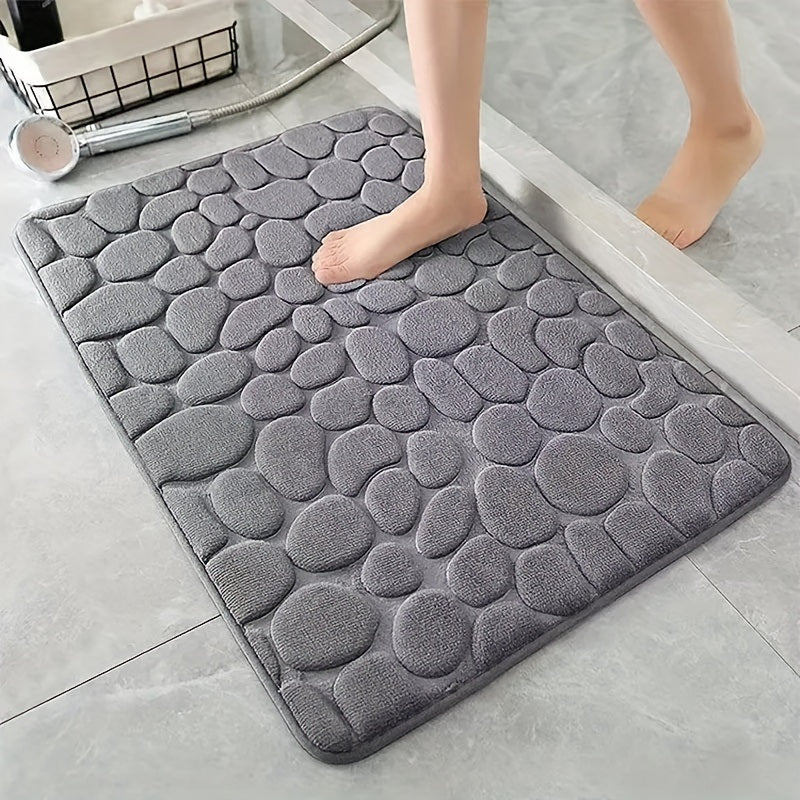 1pc Non-Slip Memory Foam Bath Rug with Cobblestone Embossment - Rapid Water Absorbent and Washable  - Perfect Bathroom Accessory