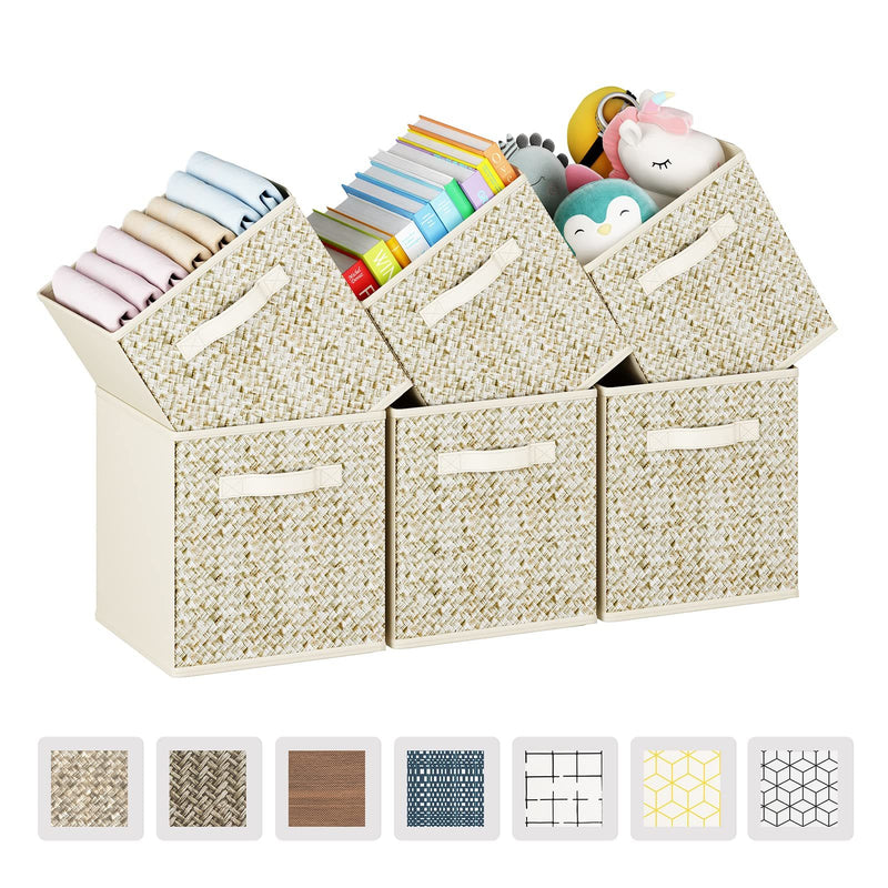 6 Pack Fabric Storage Cubes with Handle, Foldable 11 Inch Cube Storage Bins, Storage Baskets for Shelves, Storage Boxes for Organizing Closet Bins
