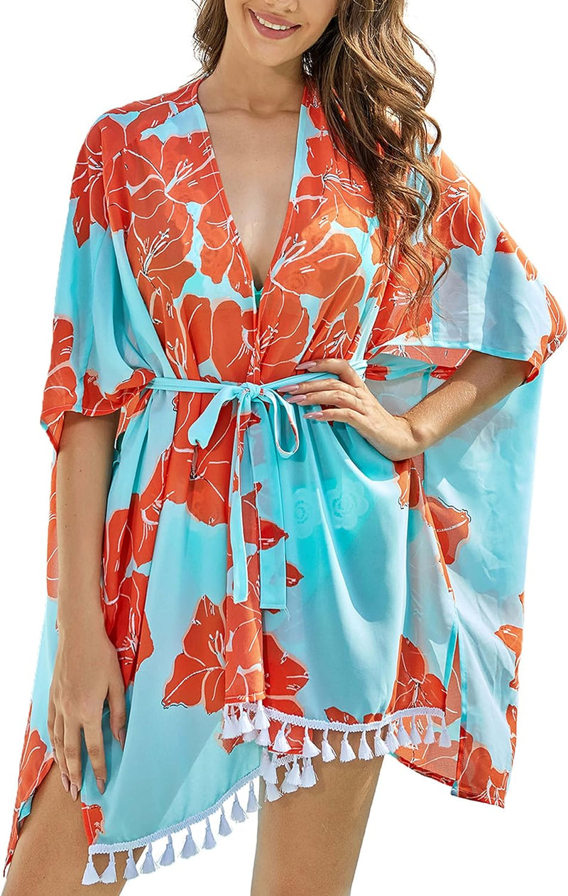 Kimonos for Women - Summer Swim Cover up - plus Size Floral Kimono Cardigan